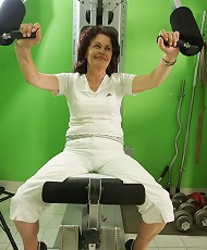 Mature women working out with and without clothes on